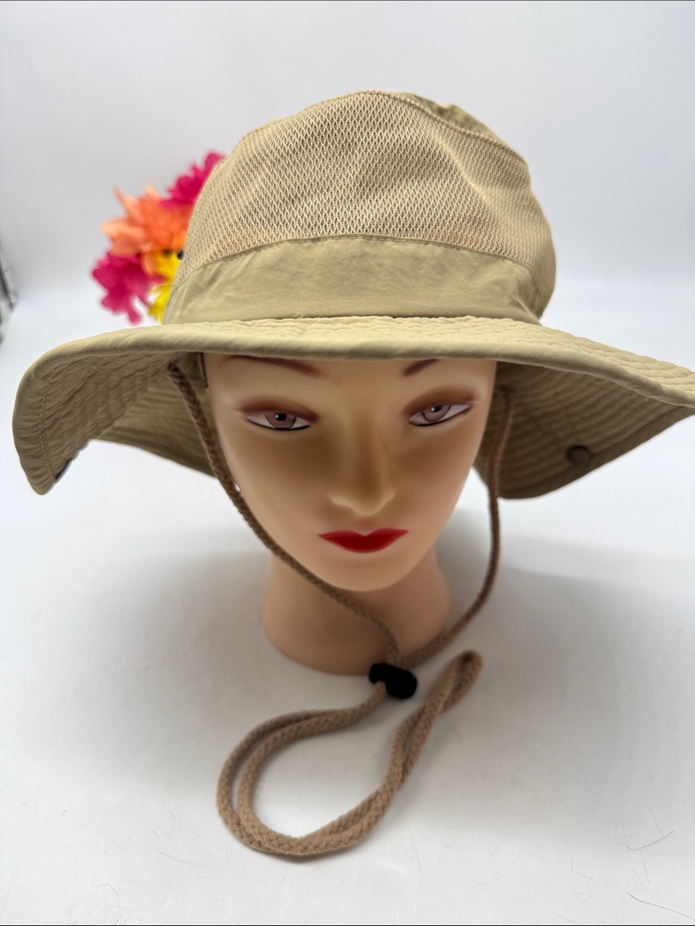 Wembley Khaki Wide-Brim Outdoor Hat with Mesh Venting Small/Medium